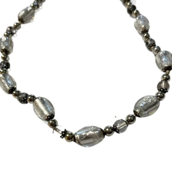 Silver Beaded Necklace – 14” Handmade Statement Piece - Picture 1 of 1